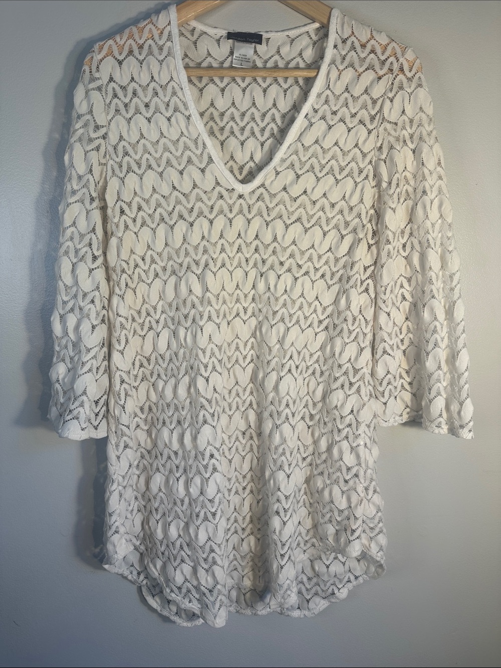 Jordan Taylor Cream Lace Tunic Swim Coverup, Large